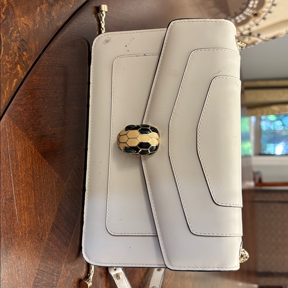 BVLGARI White Crossbody Bag with Snake Clasp
